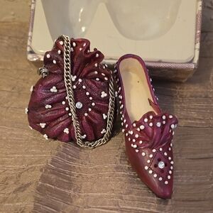 Chic Burgundy Decorative Shoe and Clutch Set